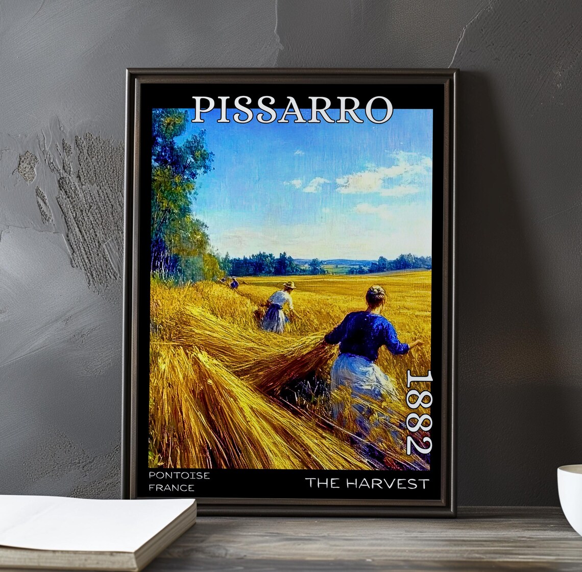 Pissarro 1882 The Harvest Women Reaping Wheat Blue Sky Field Poster