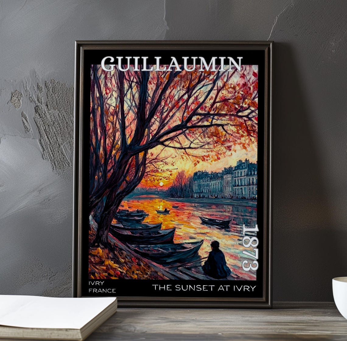 Sunset At Ivry 1873 Guillaumin Red Tree Riverside Impressionist Poster