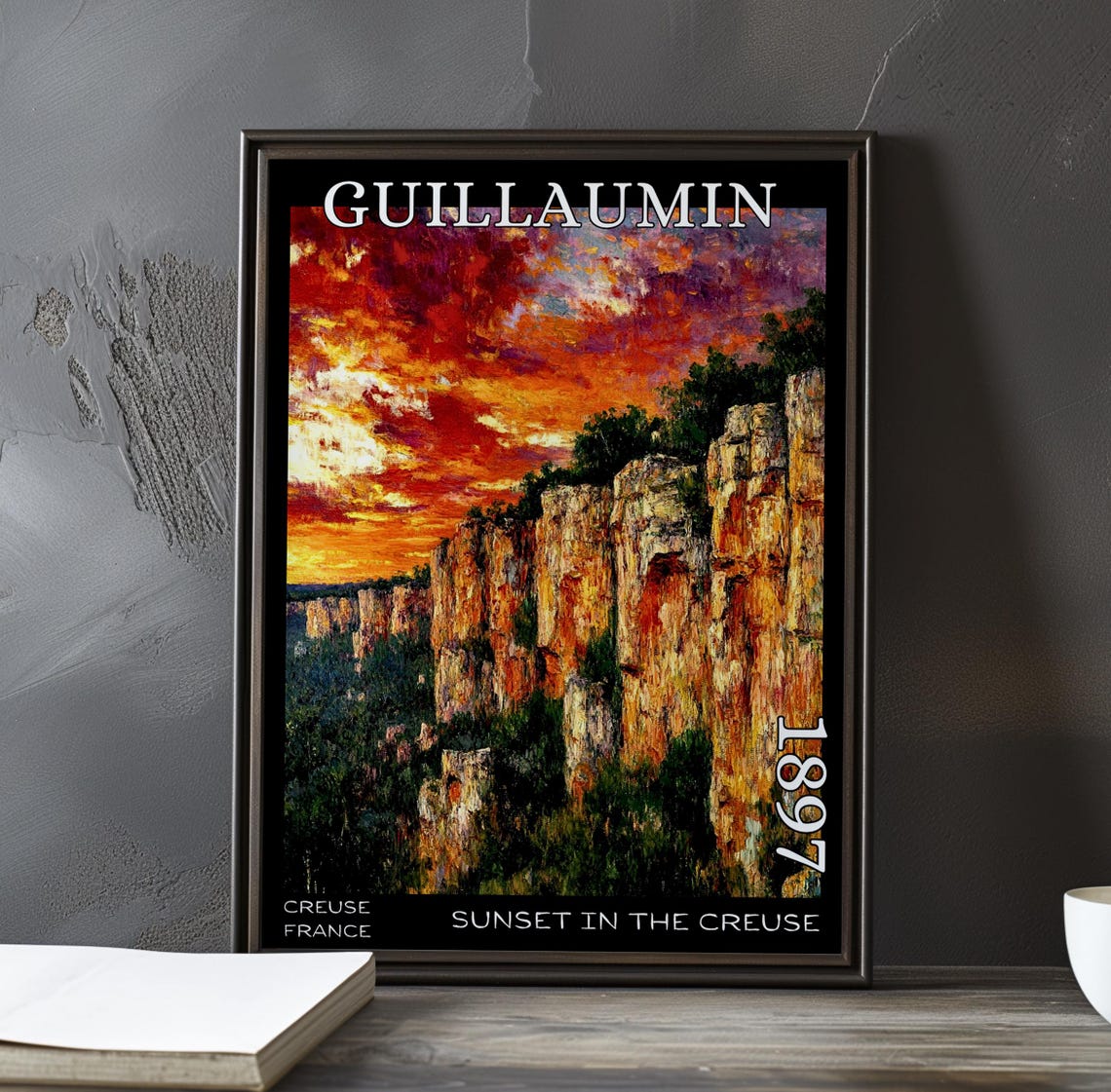 Guillaumin Sunset in the Creuse Fiery Sky Cliffs 1897 Art Poster