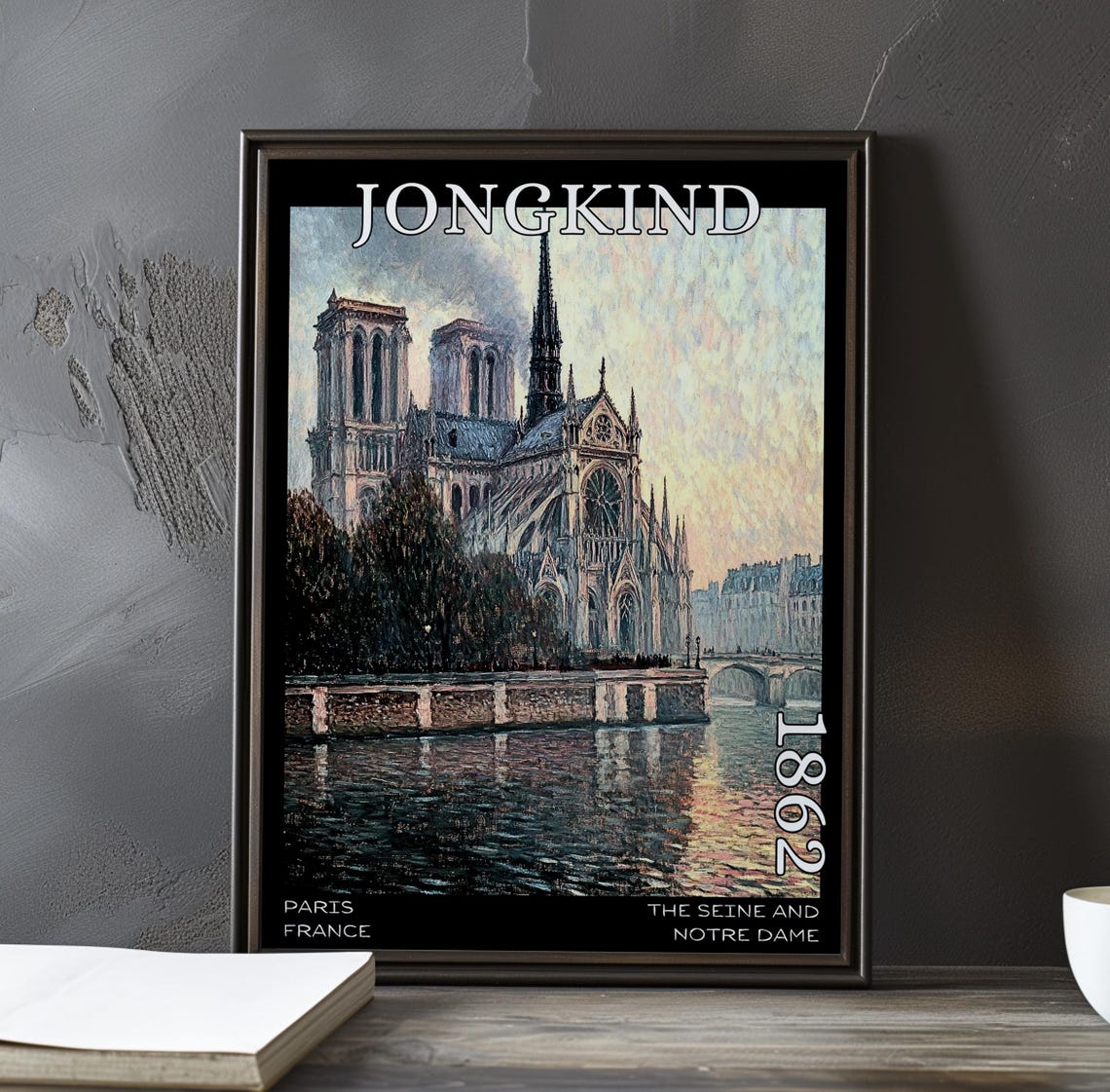 Jongkind 1862 Notre-Dame Spire Glowing in a Pink Sunset Sky Poster