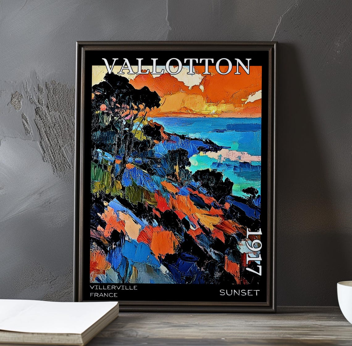 Felix Vallotton Sunset 1917 Villerville Rocky Cliff Orange Sky Poster