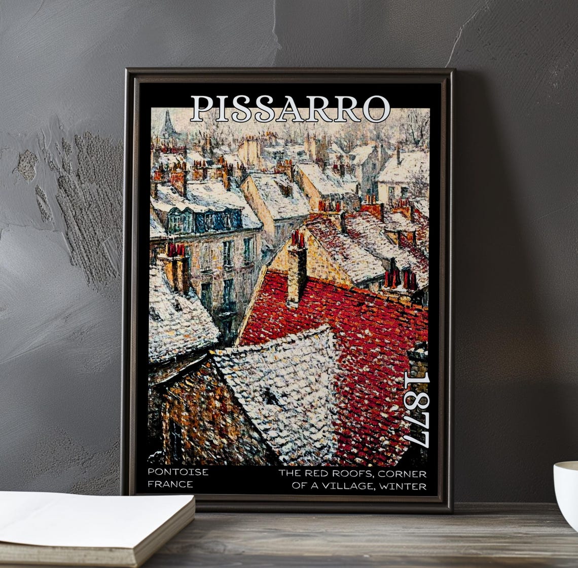 Pissarro 1877 Red Roofs Dense Snowy Village Rooftops Winter Poster
