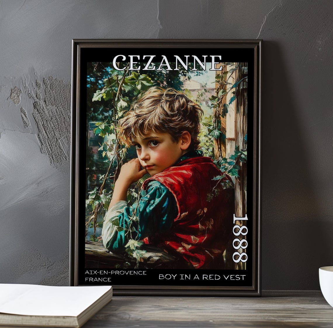 Boy in a Red Vest Glancing Back Through Vines 1888 Cezanne Poster