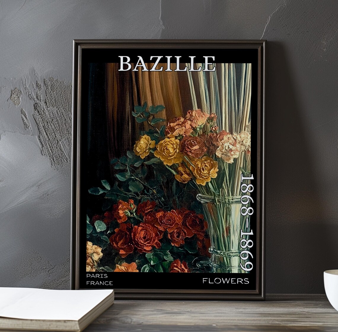 Bazille Flowers 1868-1869 Golden Roses and Reed Vase Art Poster