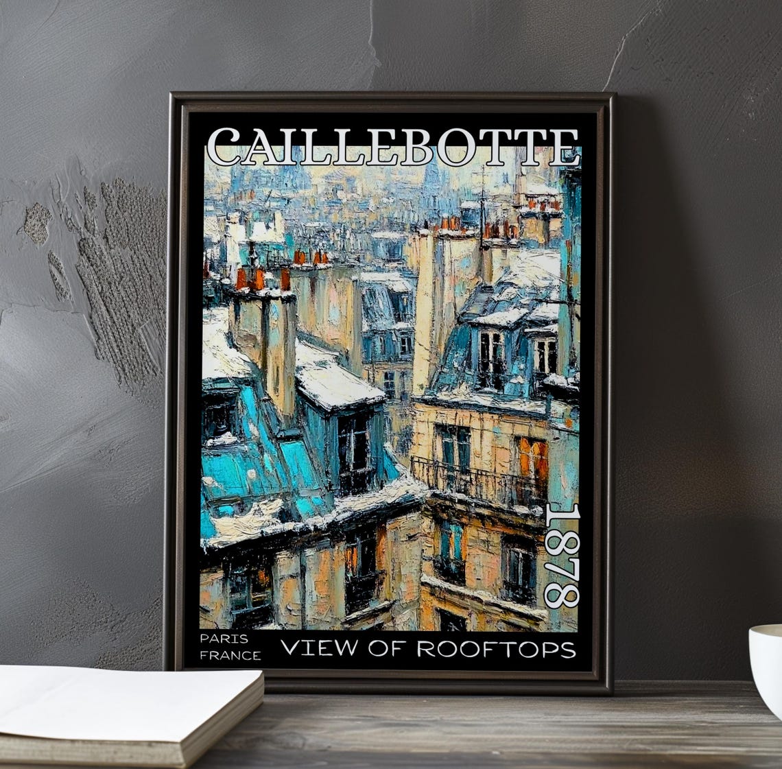 Gustave Caillebotte View of Rooftops 1878 Snowy Paris Cityscape Poster