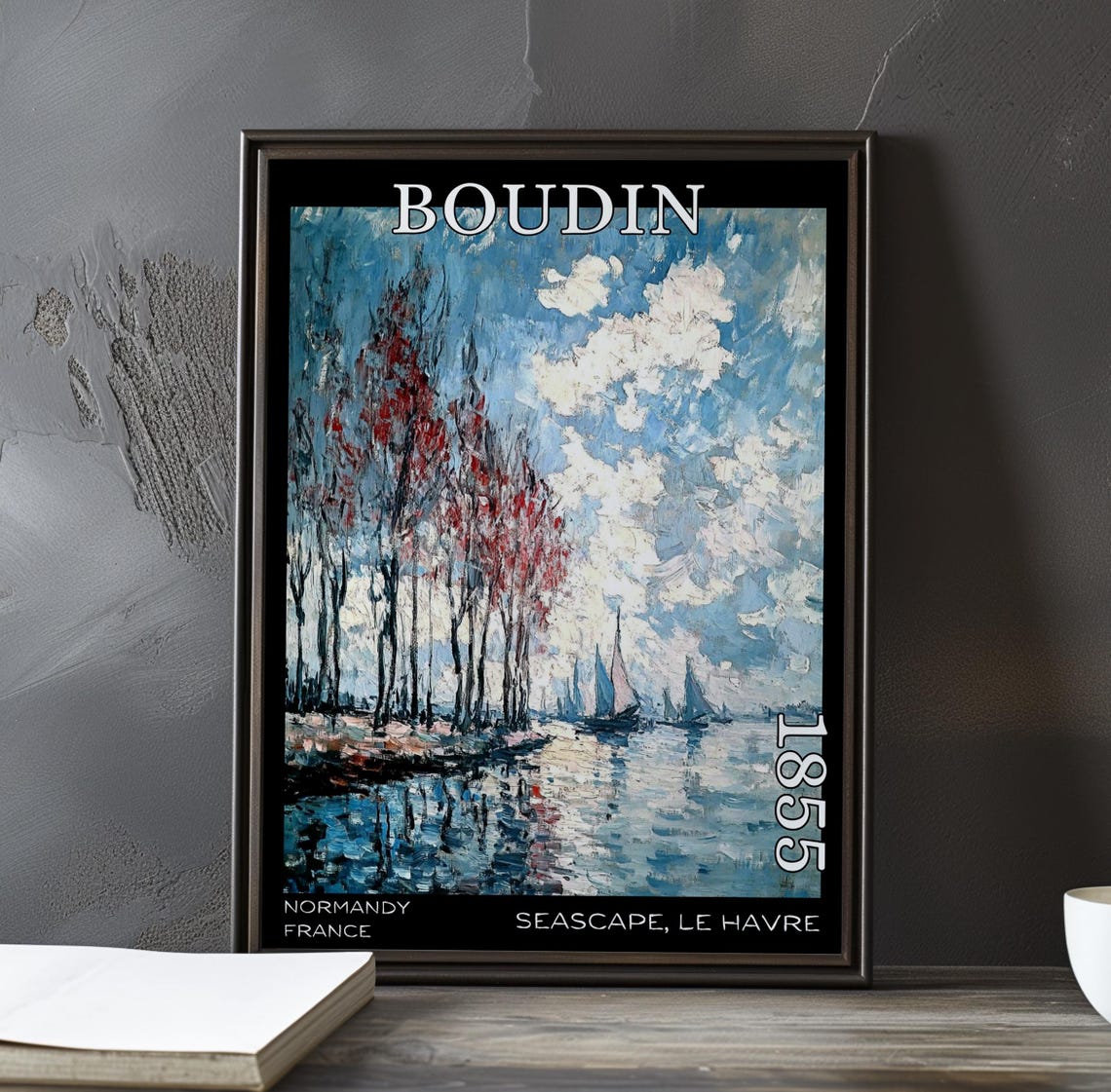 Eugene Boudin 1855 Le Havre Red Trees Sailboats Seascape Poster