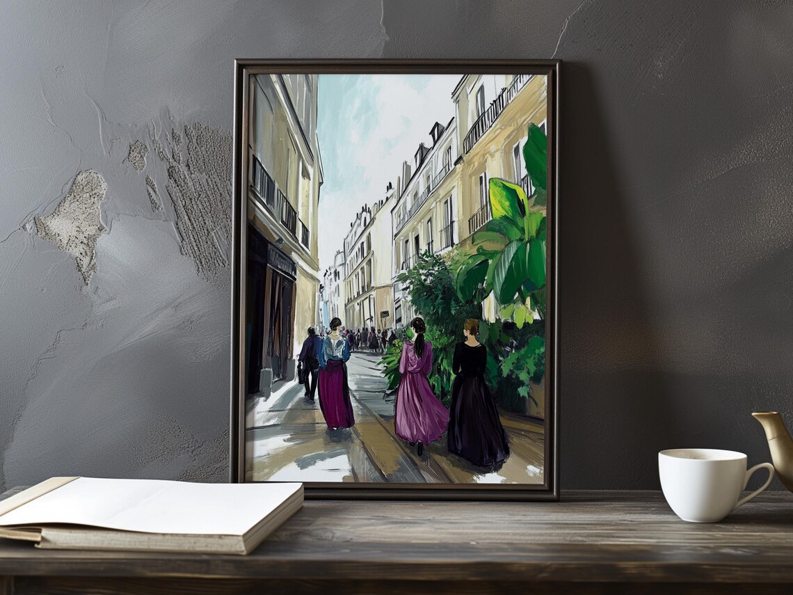 Three Women in Long Skirts Walking a 19th Century Paris Street Poster