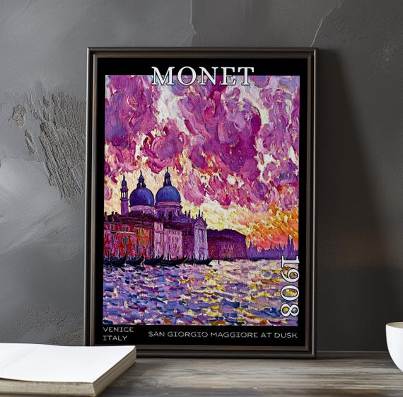 San Giorgio Maggiore At Dusk 1908 Claude Monet Print Poster Impressionism Post Impressionist Venice Sunset Island View Art Decor