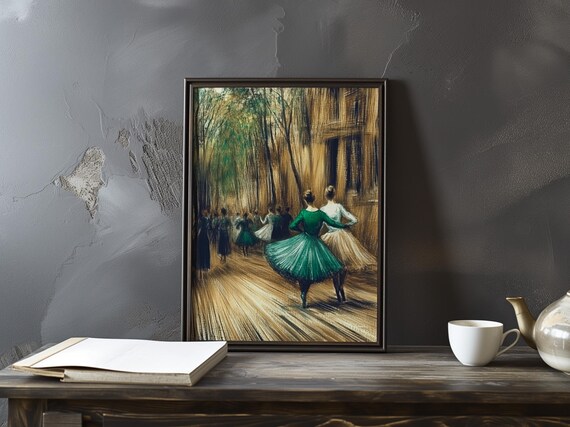 Edgar Degas Ballerinas Muted Green Tutus on Stage Art Poster