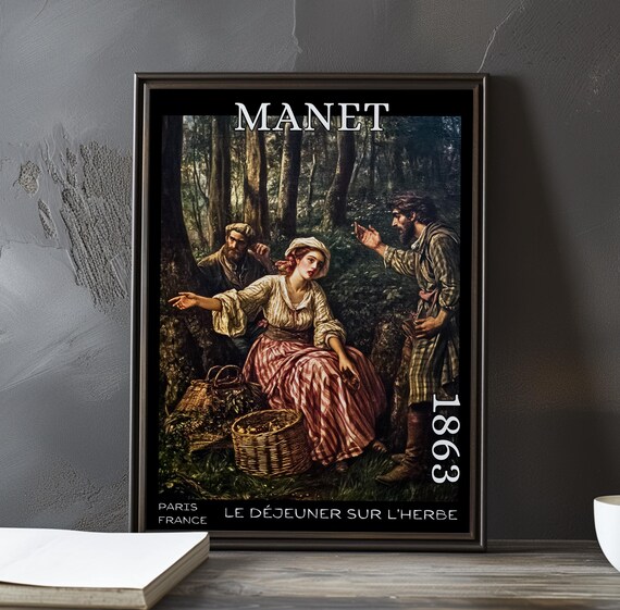 Peasant Picnic with Harvest Baskets Manet-Style Woodland Scene Poster