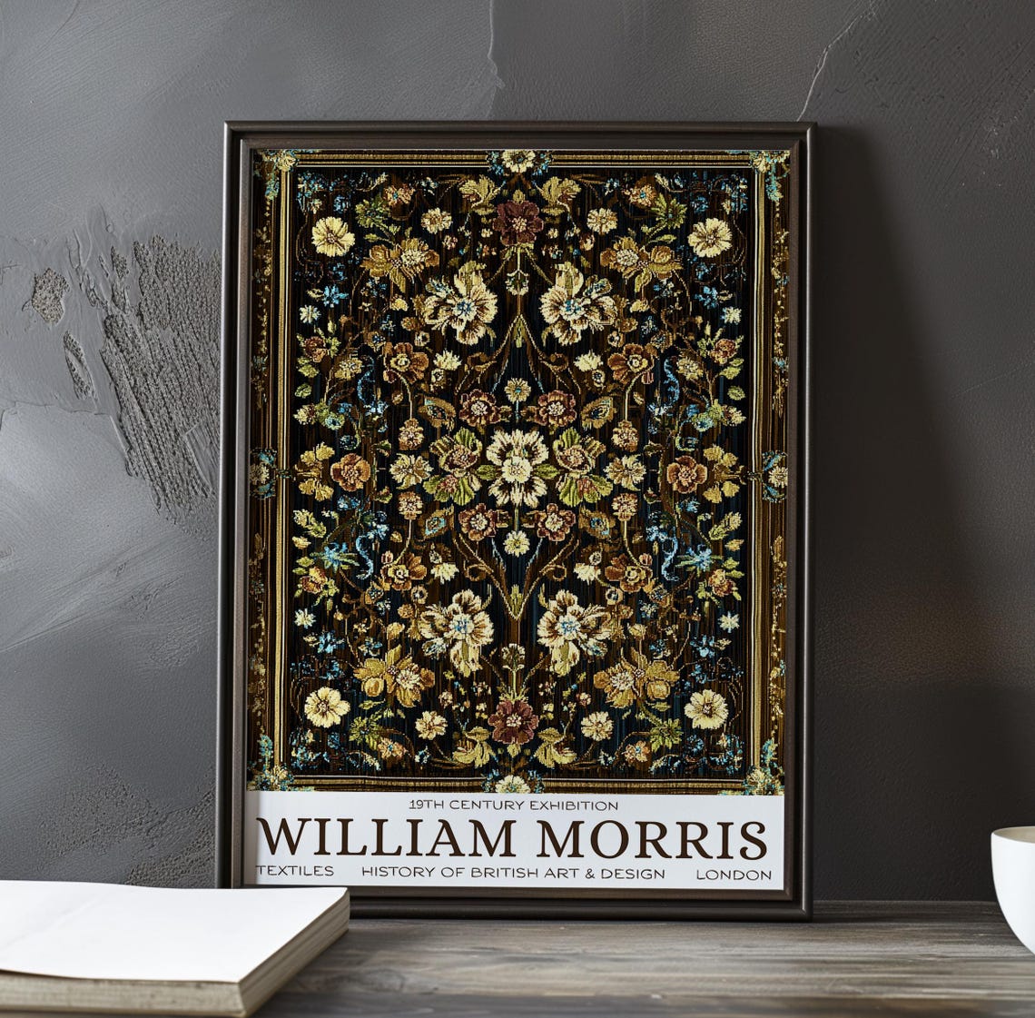 William Morris Small Bloom Black Tapestry Night Exhibition Poster