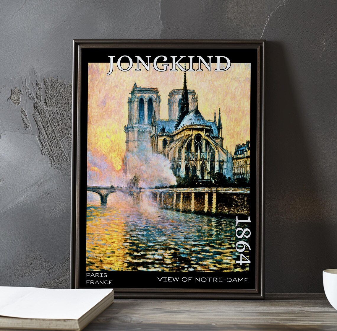 Jongkind Notre-Dame Apse at Pink Sunset Over the Seine Poster