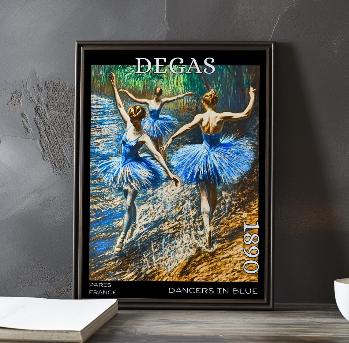 Degas 1890 Three Blue Tutu Dancers Dancing by a Forest River Poster
