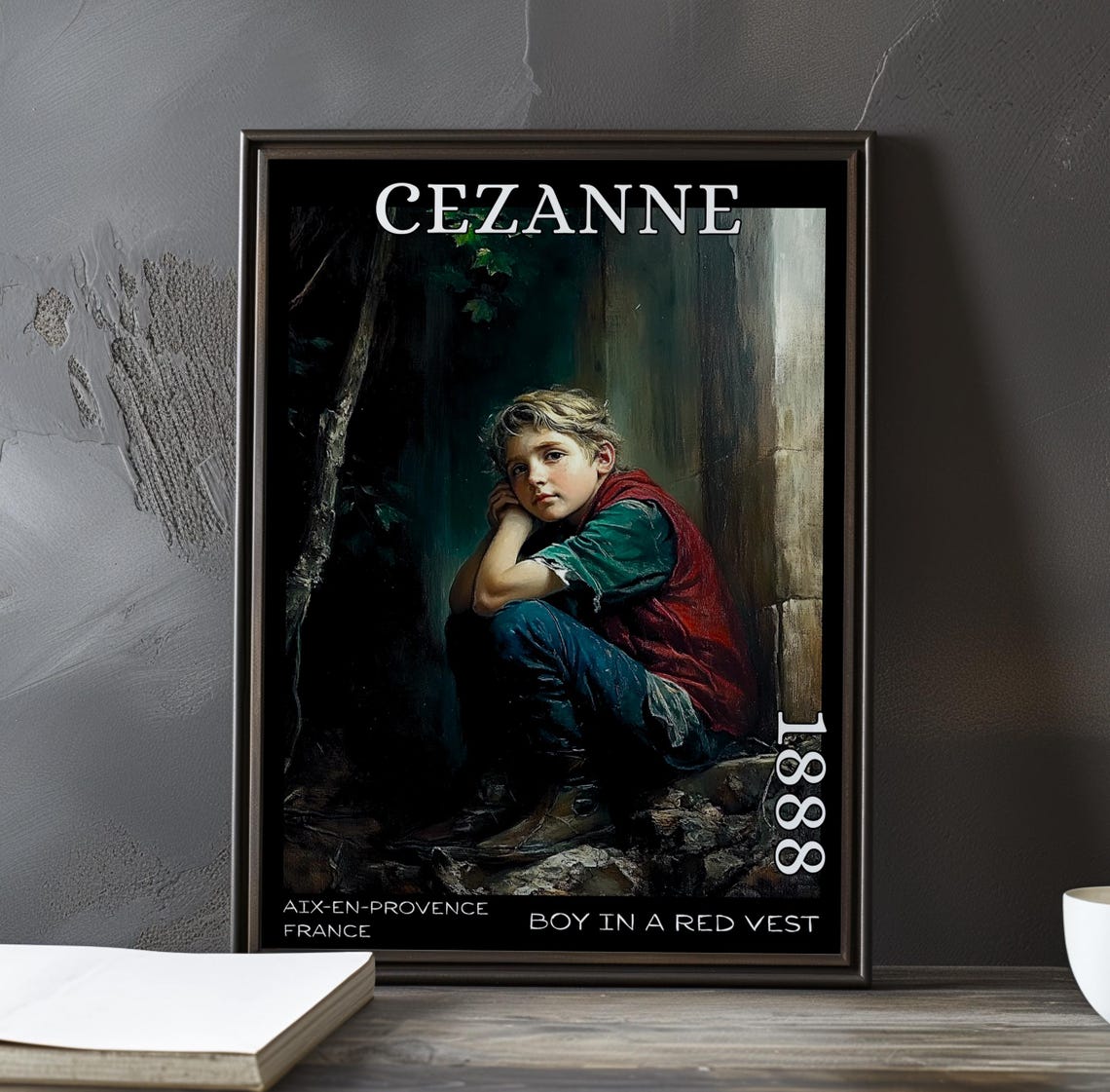 Boy in a Red Vest Resting by a Tree Night 1888 Cezanne Poster