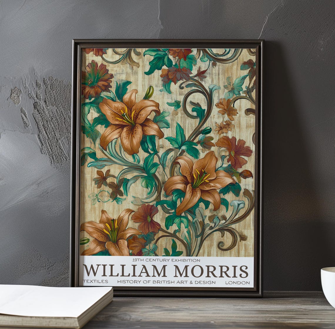William Morris Copper Lilies Scrollwork Textile Pattern Poster