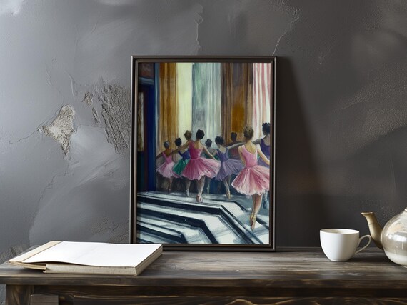 Edgar Degas Ballerinas Pink Tutus Backstage Stairs Art Poster