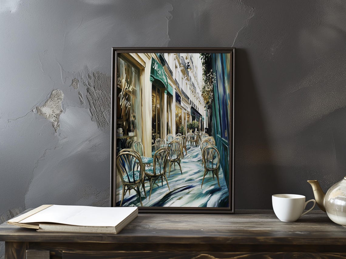Manet Inspired Empty Parisian Cafe Terrace on a Rainy Day Poster