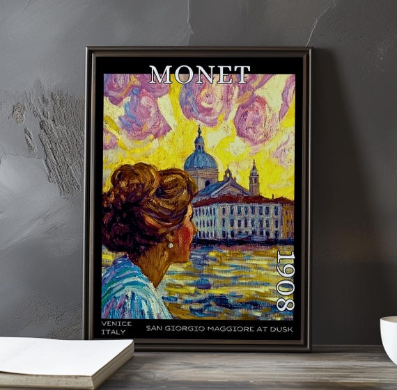 San Giorgio Maggiore At Dusk 1908 Claude Monet Print Poster Impressionism Post Impressionist Venice Sunset Island View Art Decor