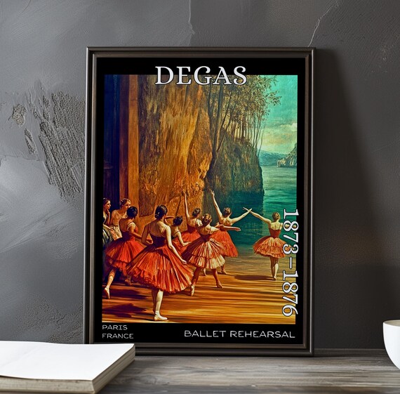 Dancers in Red Tutus by the Sea Cliffs Degas-Style Ballet Poster