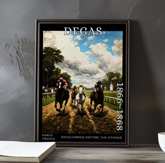 Racehorses Before The Stands 18661868 Edgar Degas Print Poster Equestrian Artwork French Impressionism Jockeys At Track Art Decor