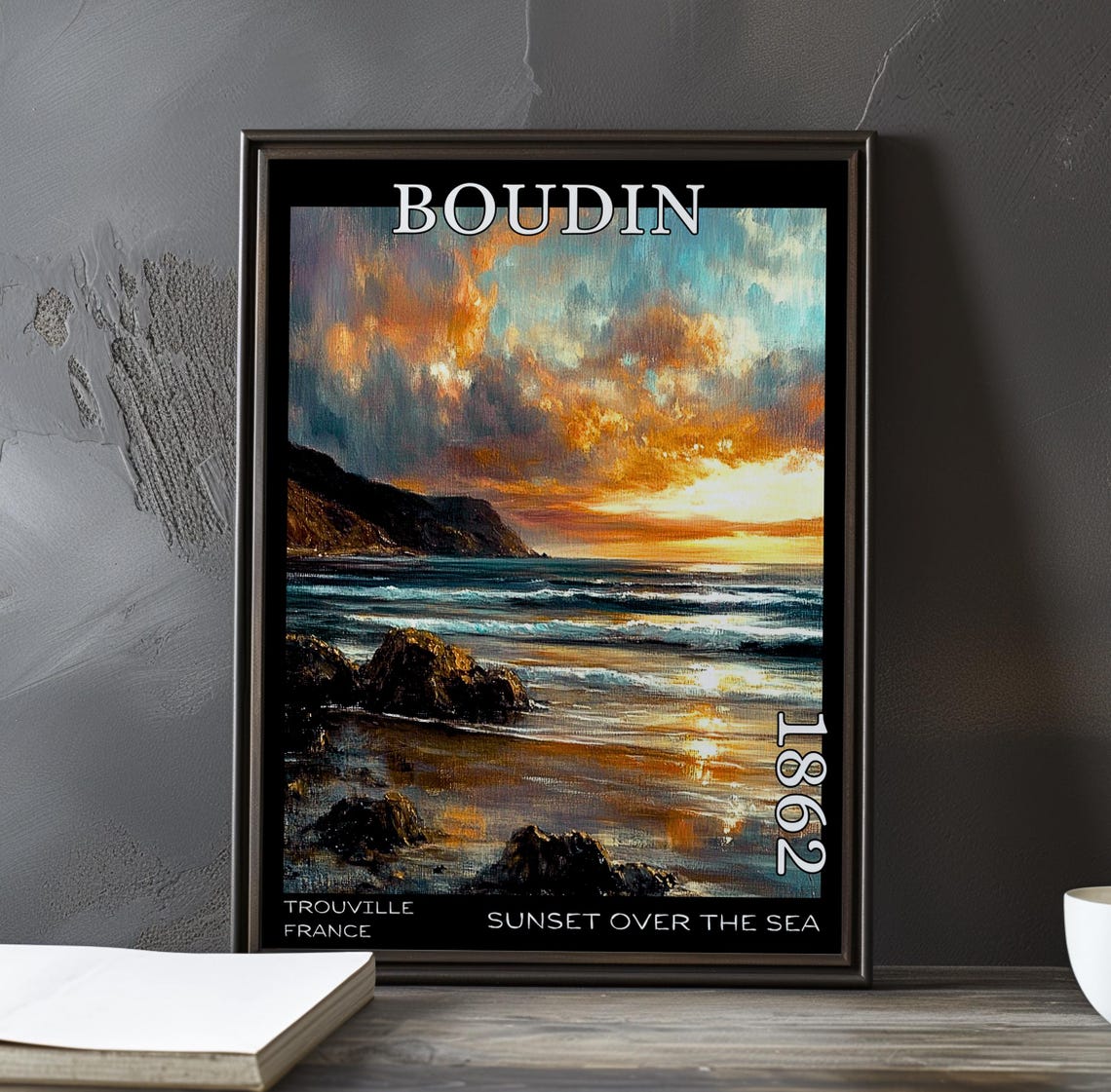 Eugène Boudin Rocky Shoreline Under a Dramatic Sunset Sky 1862 Poster