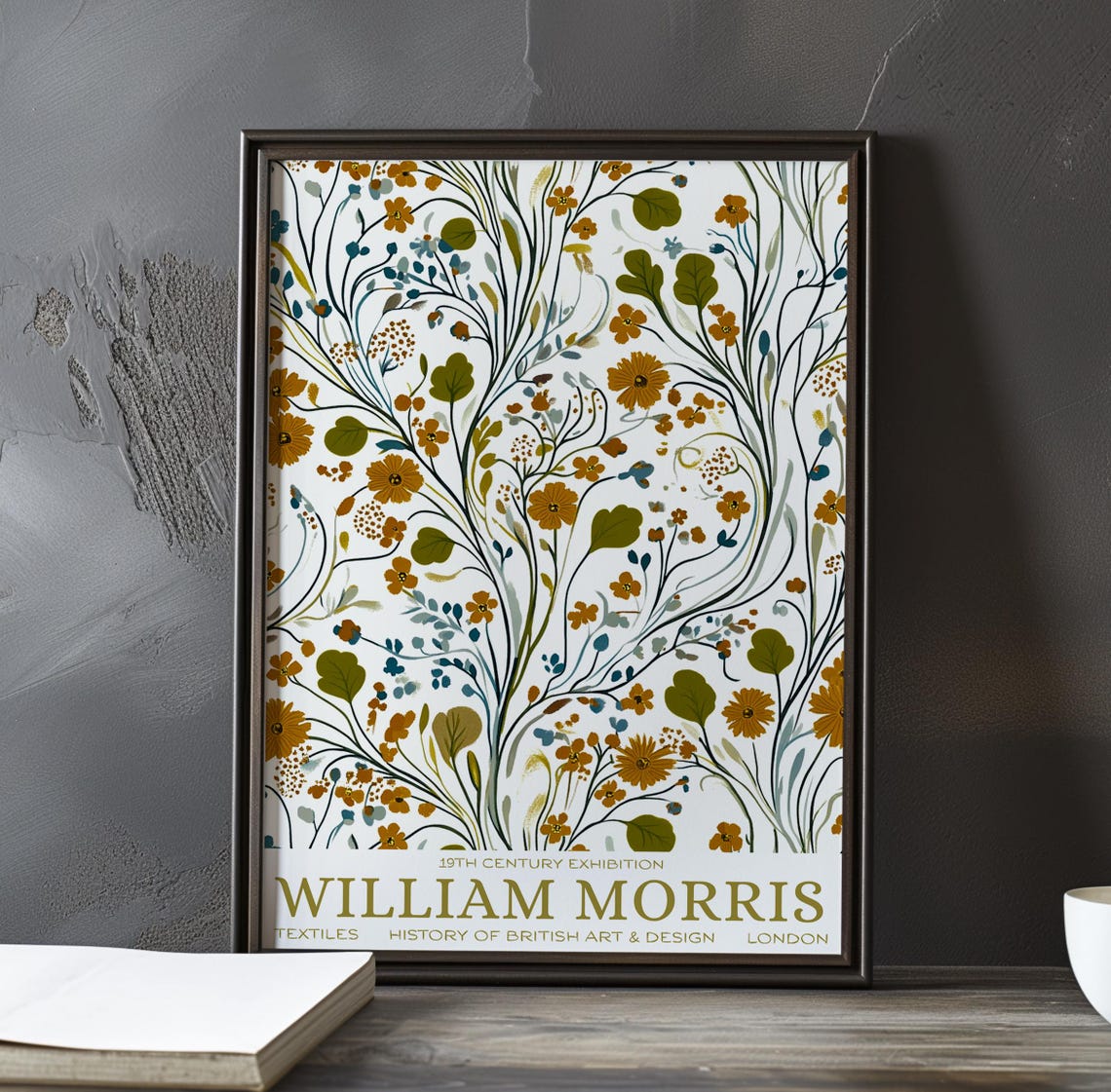 William Morris Ochre Meadow Wildflowers Ivory Exhibition Poster