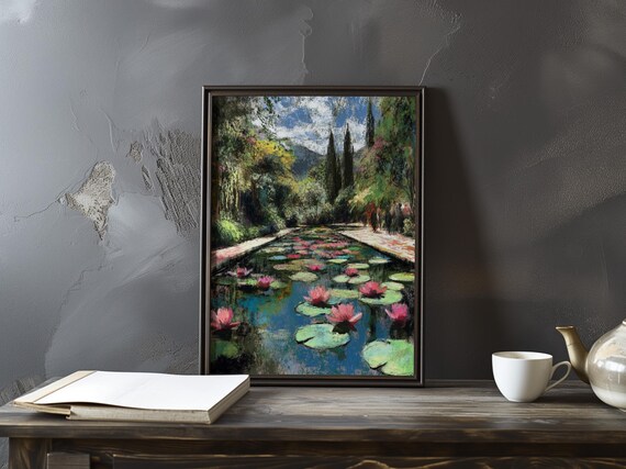 Claude Monet Water Lilies Canal Lined With Trees and Sky Art Poster