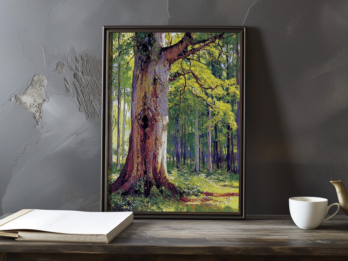 Old Tree Trunk with a Hollow in a Sunlit Forest Impressionist Poster