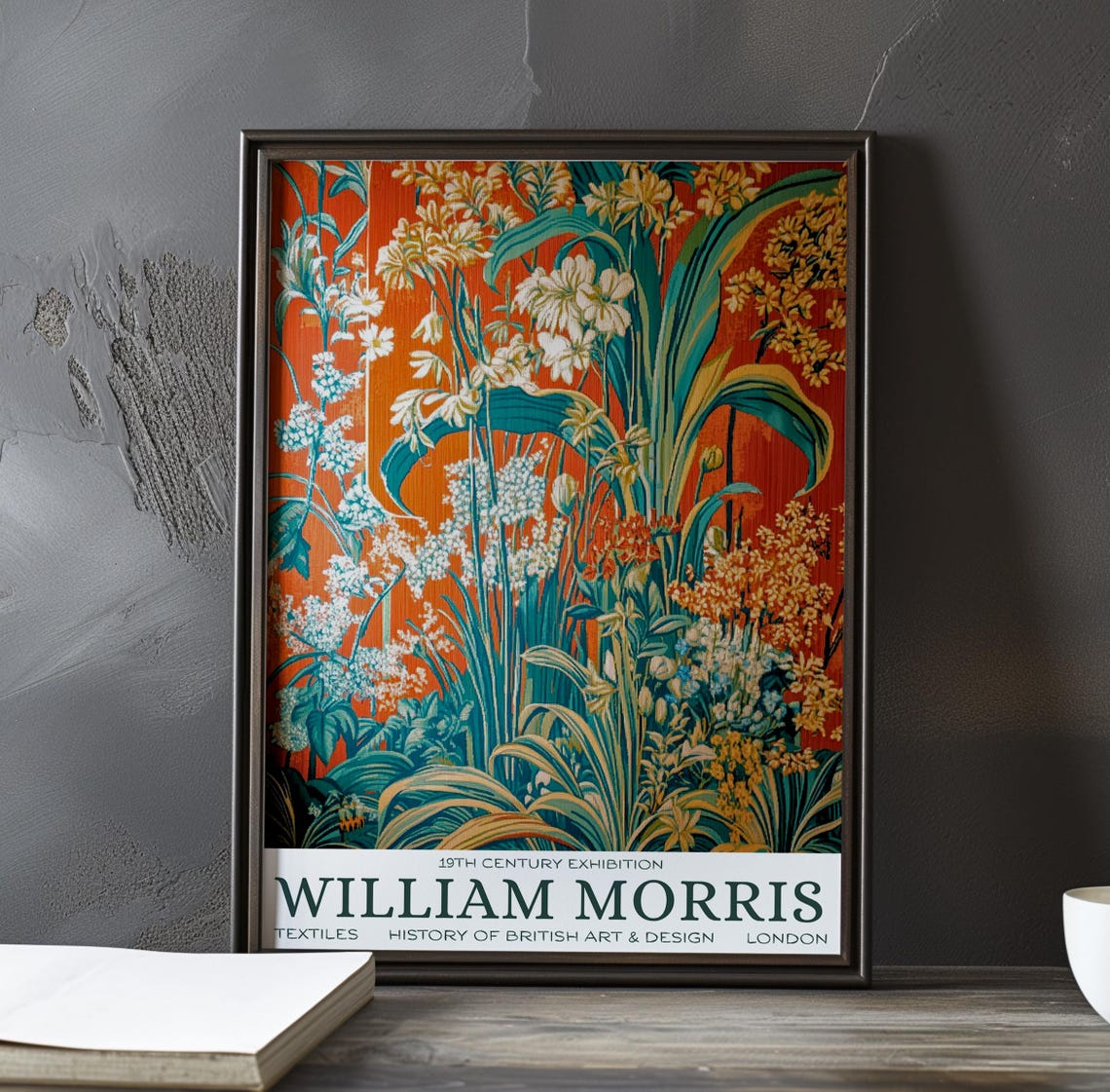 William Morris Burnt Orange Lily Garden Textile Exhibition Poster