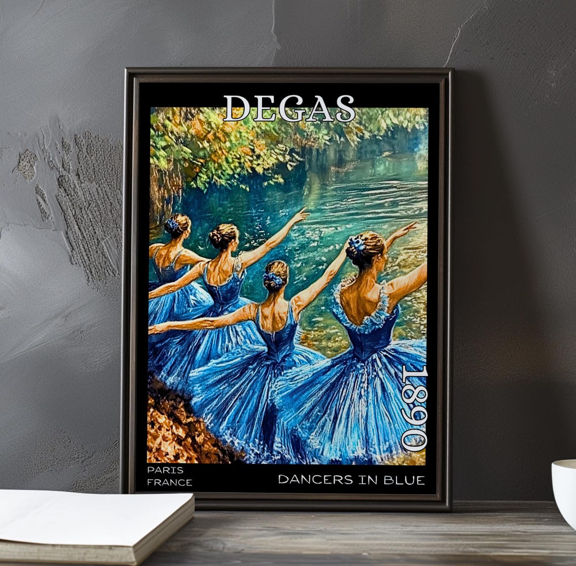 Degas 1890 Five Blue Tutu Ballerinas Reaching at River Edge Poster
