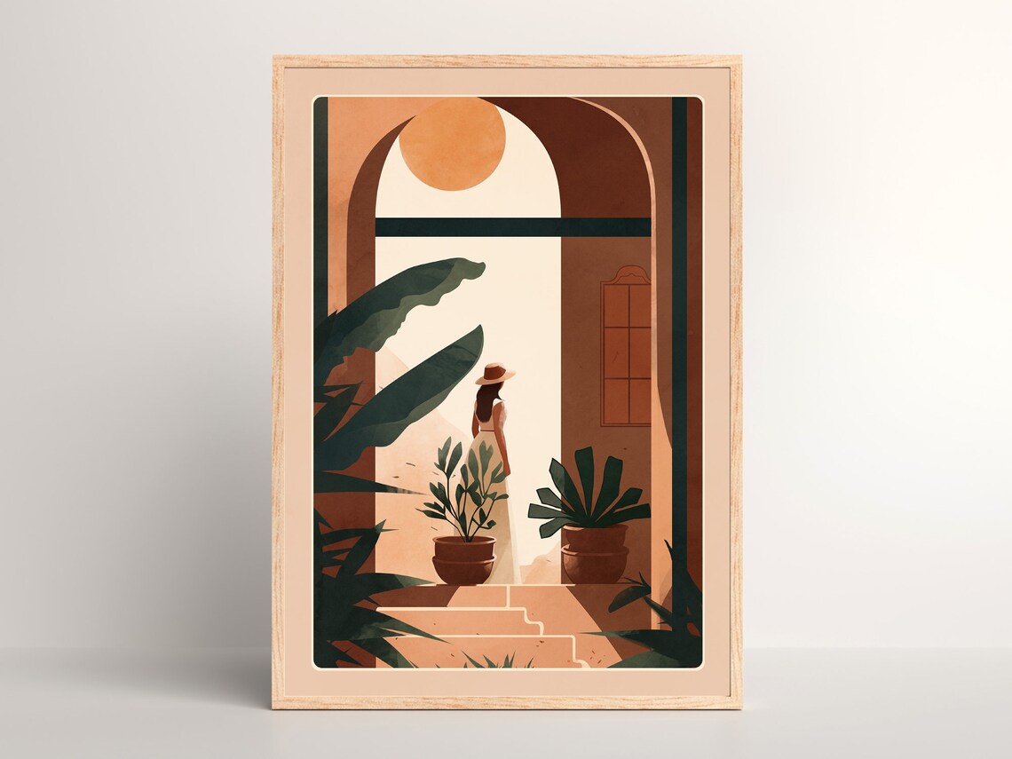 Botanical Art Print, Terracotta Boho Mid-Century