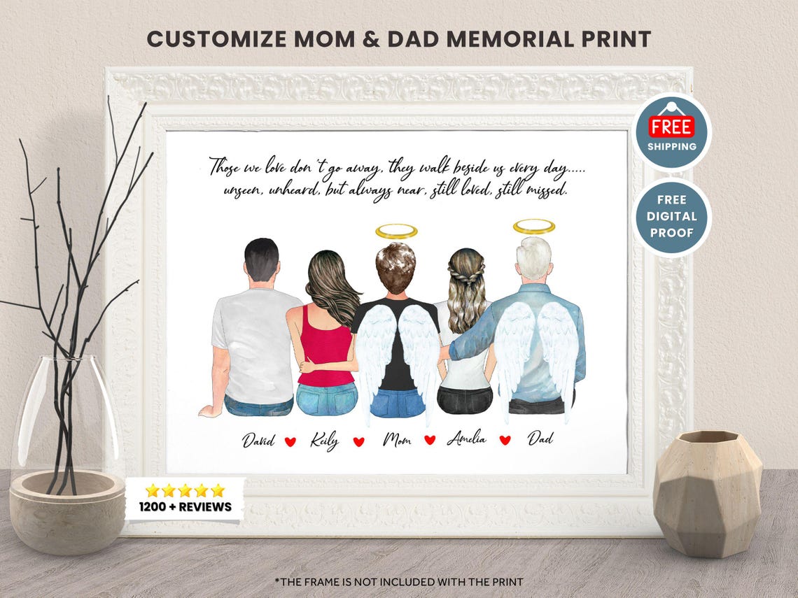 Personalized Mom and Dad in Heaven Memorial Quote Gift Poster