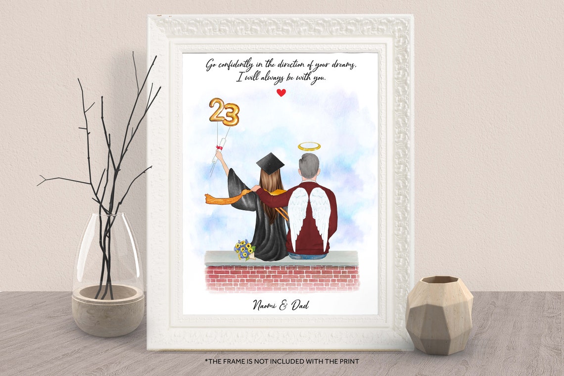 Class of 2023 Graduate With Angel Dad Memorial Graduation Print