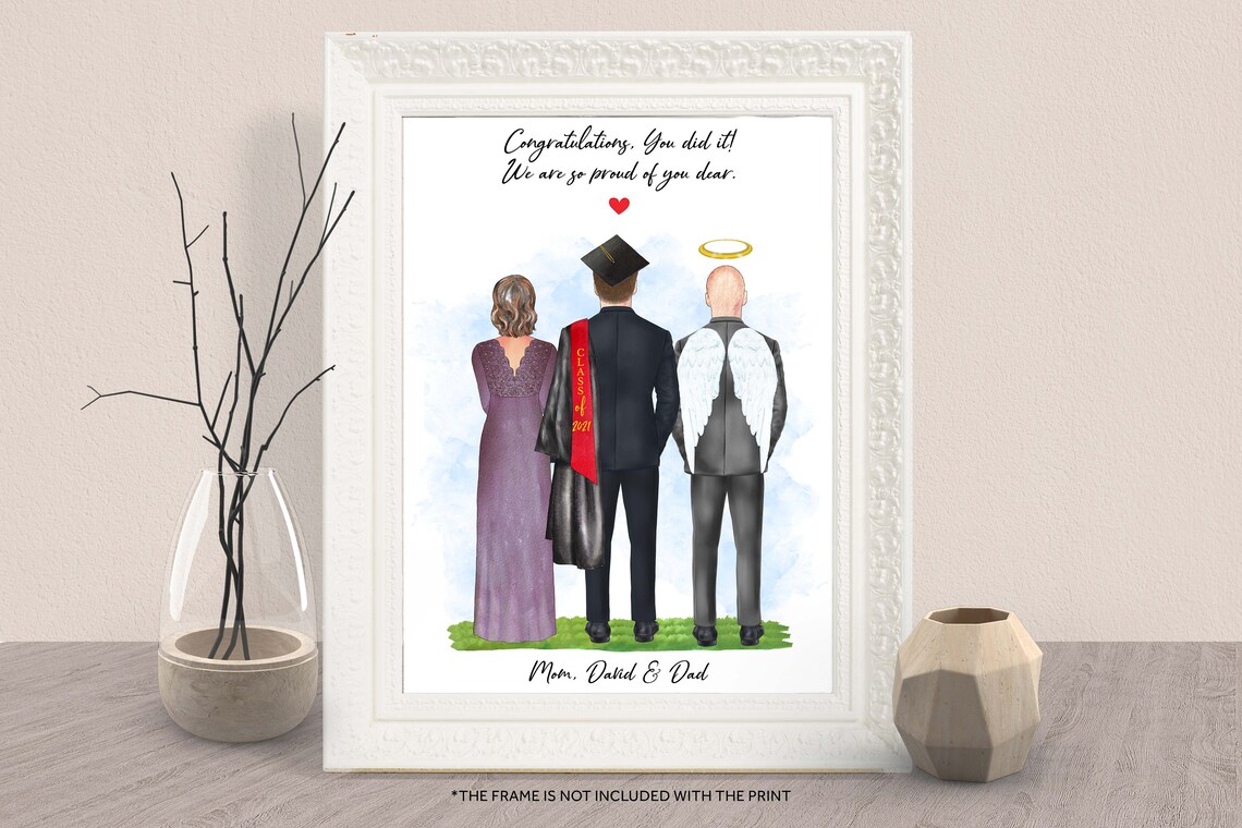 Class Of 2021 Graduation Memorial Print Angel Dad With Mom Gift