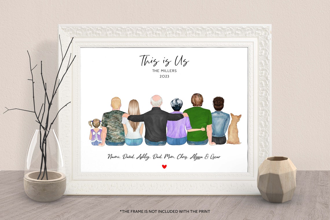 Large Family Print Personalized Family Portrait With Pet Family Drawing With Pets Family Illustration Christmas Gift For Mom Dad Siblings