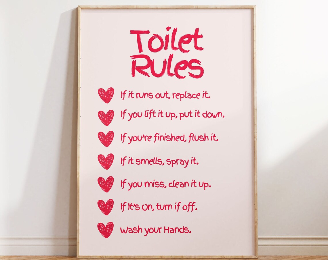 Toilet Rules Retro Typography Bathroom Art Print