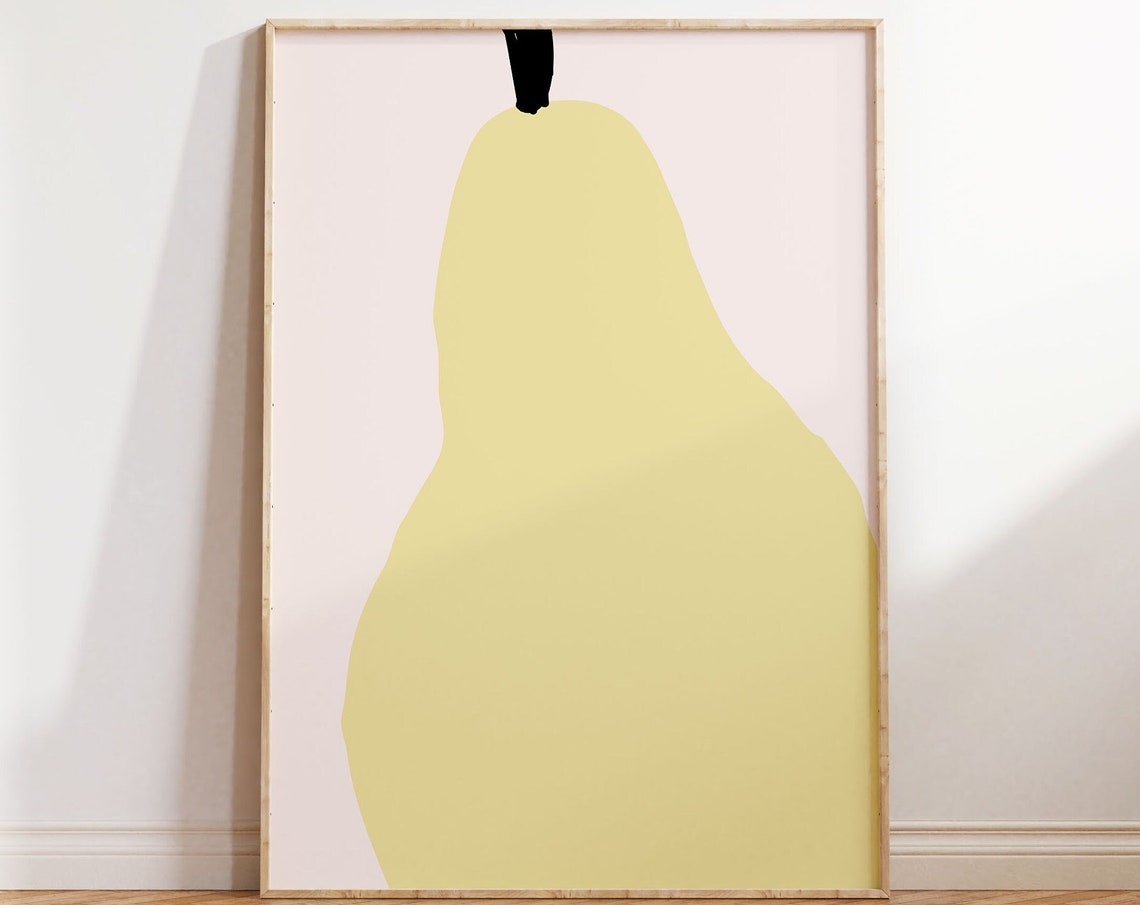 Minimalist Yellow Pear Fruit Blush Pink Modern Kitchen Art Poster