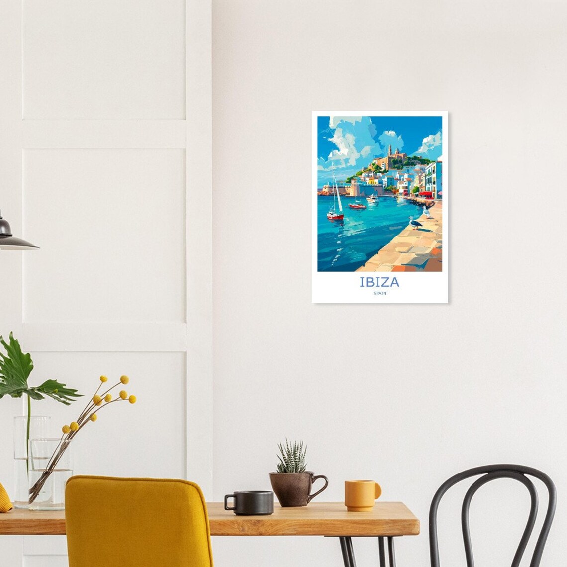 Ibiza Old Town Harbour Sailboats Seagulls Spain Travel Poster - Image 3