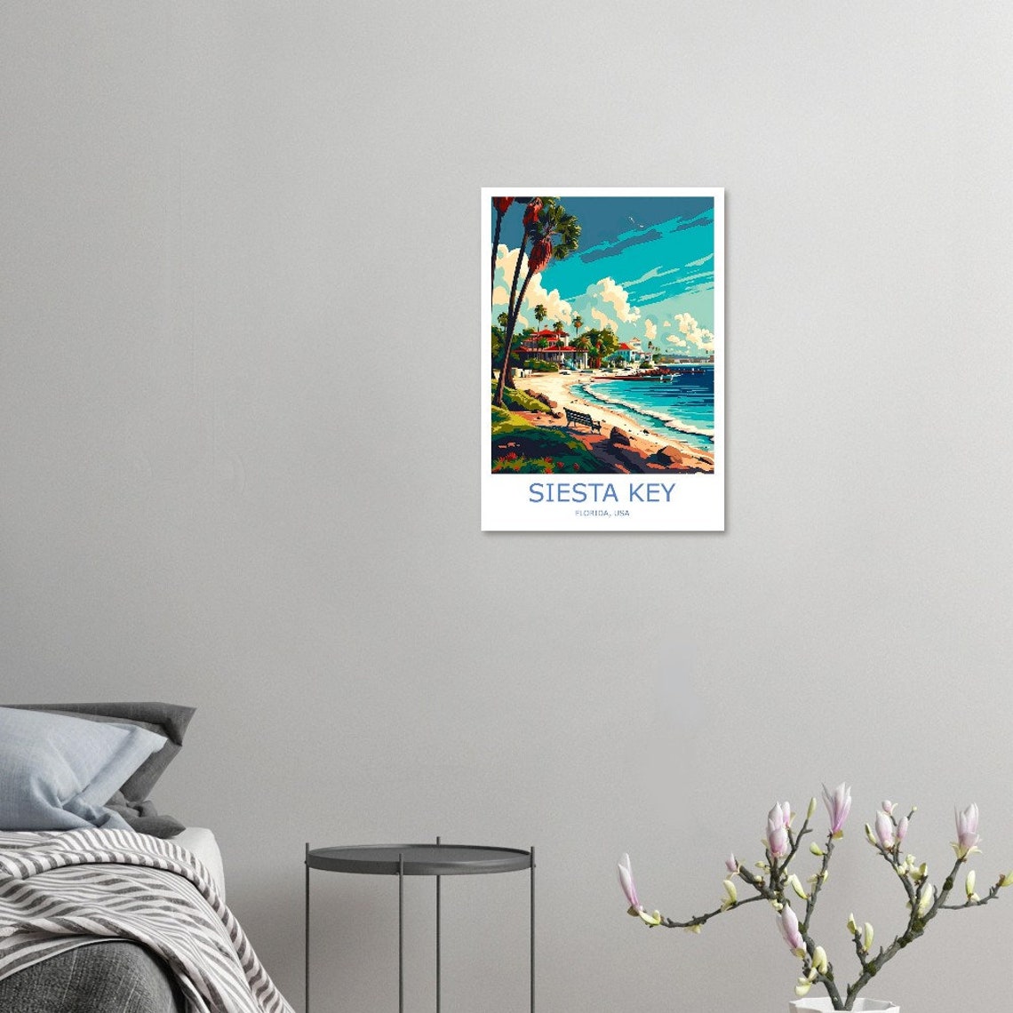 Siesta Key Florida Beach With Palms And Rocky Shoreline Travel Poster - Image 3