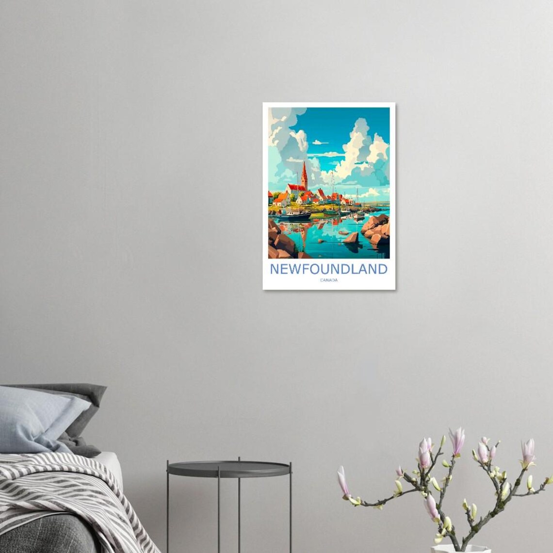 Newfoundland Canada Fishing Village Harbor Colorful Travel Poster - Image 3