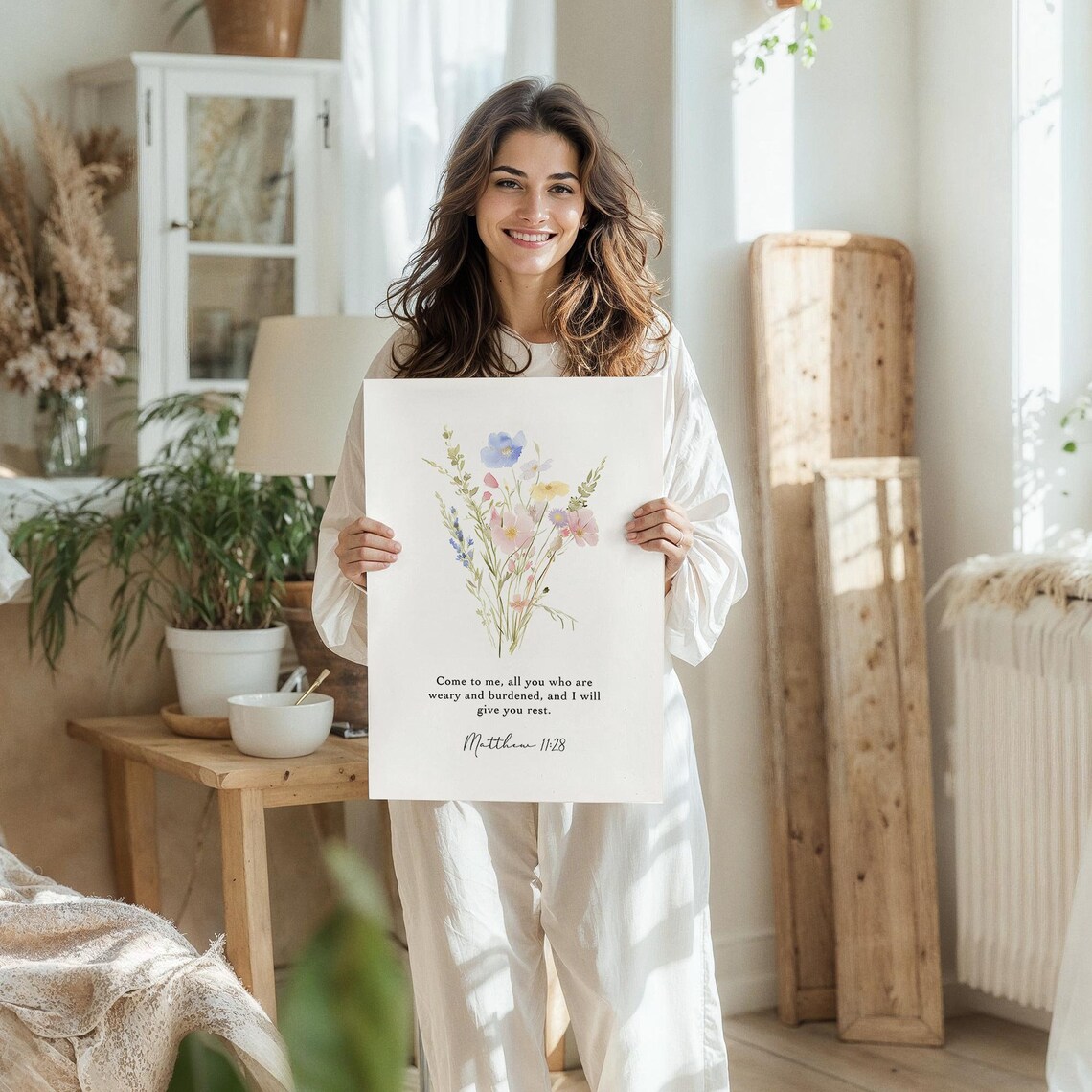 Matthew 11:28 Come to Me Wildflower Watercolor Scripture Verse Poster - Image 7