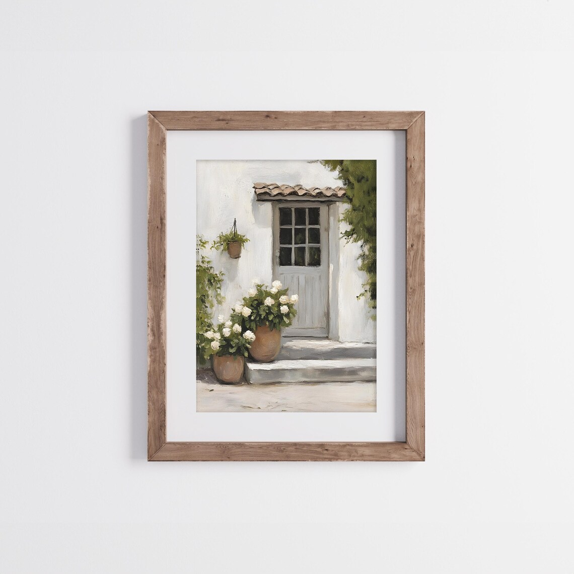 Blue Gray Door With White Rose Pots Rustic Cottage Entrance Vintage Art Poster - Image 3