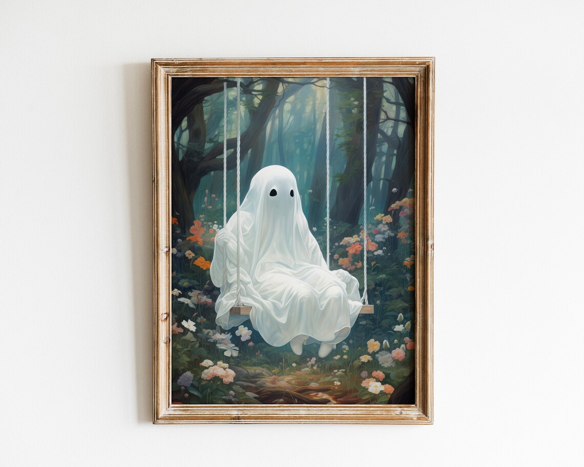 Ghost On The Swing, Spooky Dark Academia Art Print