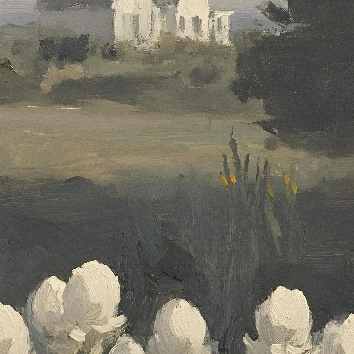 Coastal Cottages With White Tulips Vintage Seaside Landscape Painting Poster - Image 2
