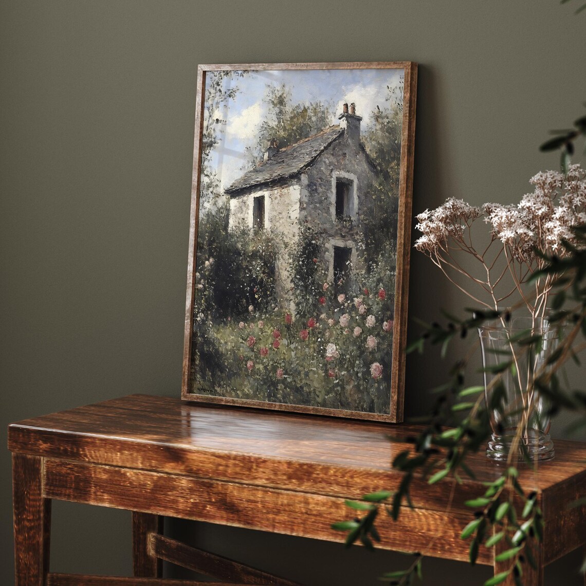 Rustic Stone Cottage Rose Garden Slate Roof Country Farmhouse Poster - Image 6