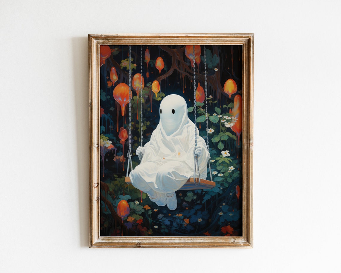 Lonely Ghost On A Swing In An Enchanted Garden Halloween Poster