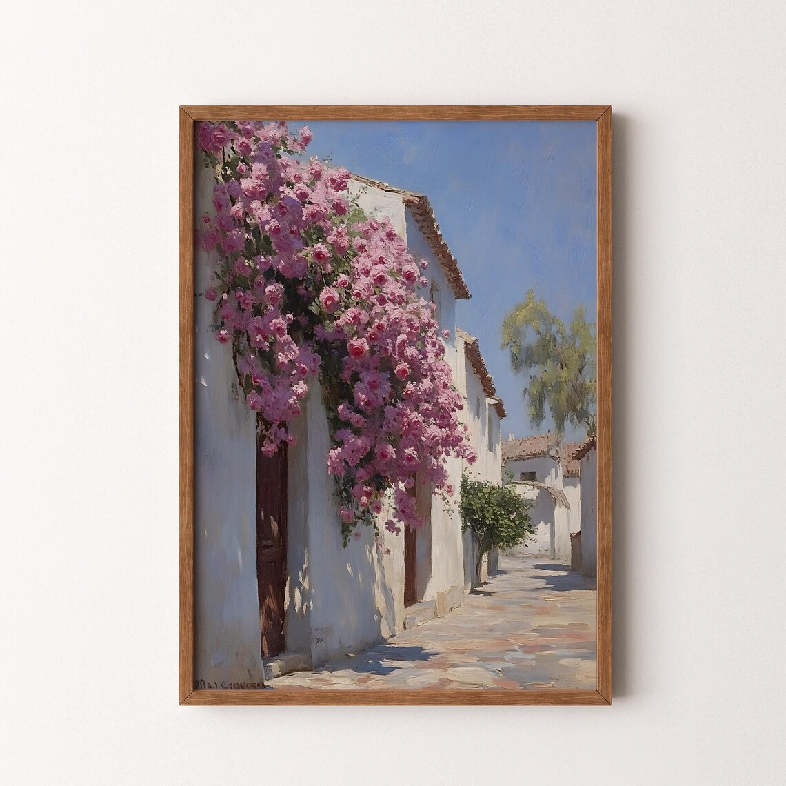 Vintage Spanish Street Painting, Mediterranean Town