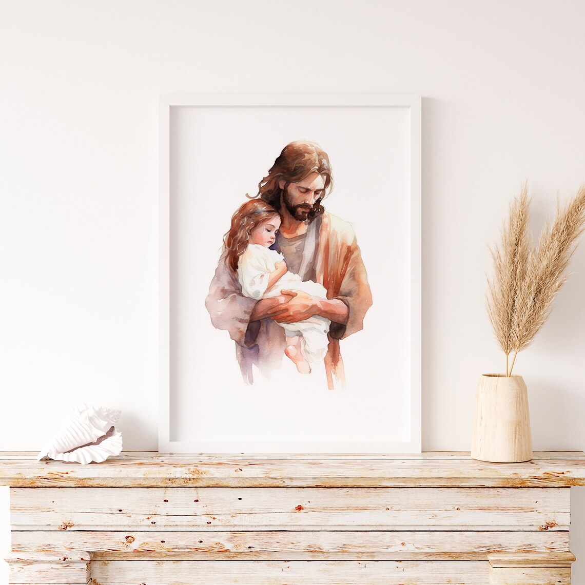 Jesus Painting With Girl Christian Nursery Wall Art - Image 3