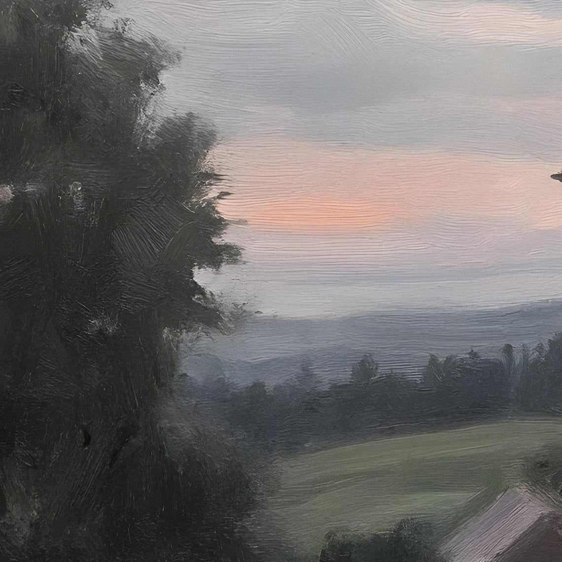 Vintage Countryside Landscape Painting Moody Rustic Cabin Scene Vi205 - Image 2