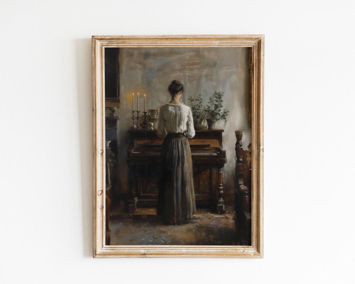 Vintage Woman Portrait Painting Moody Art Print Wall Art Print Of Antique Oil Painting Countryside Painting